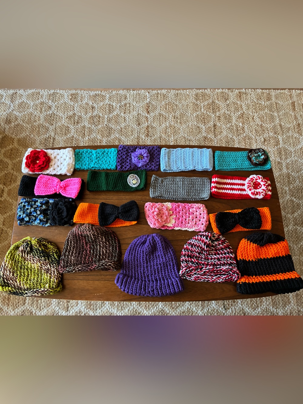 Handmade Knit Hat & Headband Set in Multiple Colors